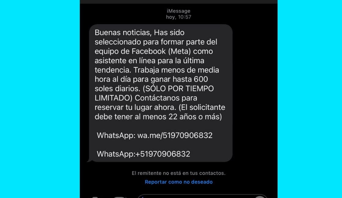 Mensajes de WhatsApp ofreciendo trabajo, una estafa que todos deben conocer
