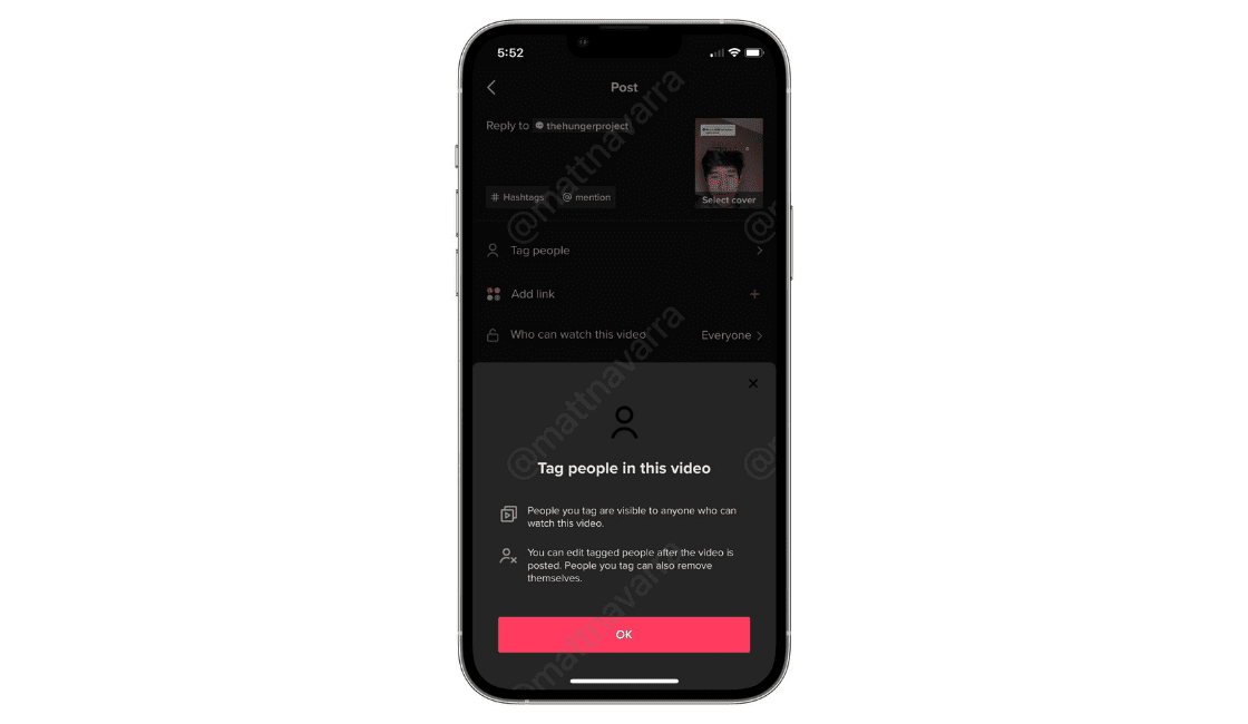 TikTok etiquetar perfiles